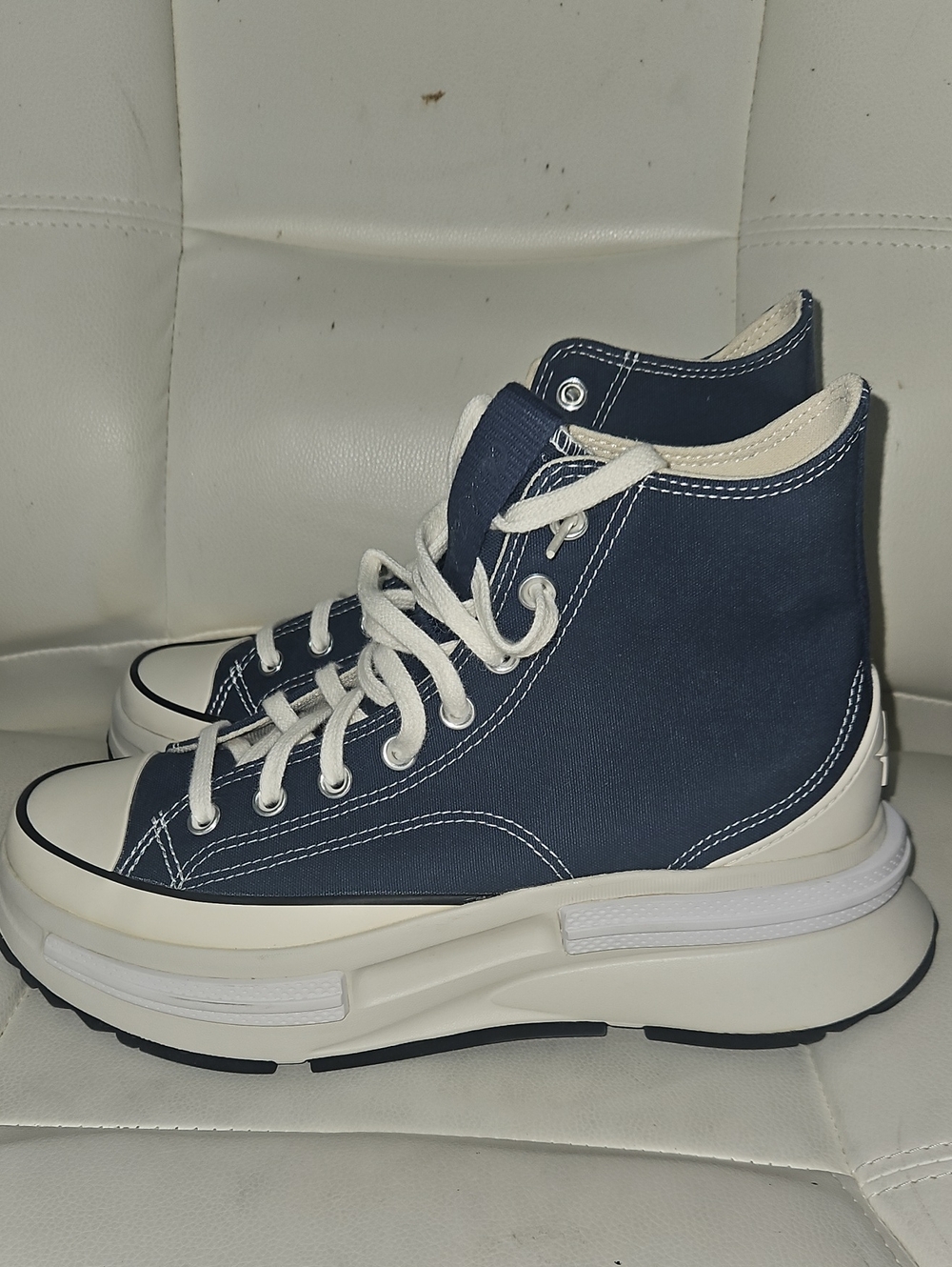 Converse Navy High-Top Platform Sneakers with White Trim